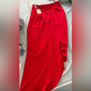 Ankle Length Red Skirt w/ Slit
